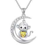Sterling Silver Birthstone Monkey Pendant Necklace Jewelry Gifts for Women