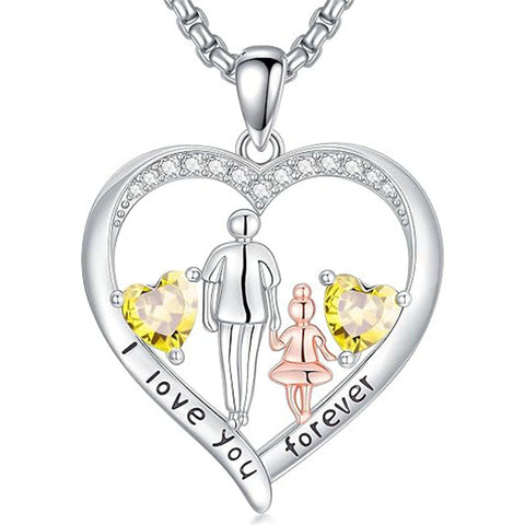 Sterling Silver Birthstone Father-Daughter Pendant Necklace Engraved with I Love You Forever