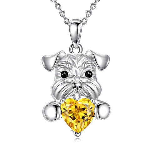 Sterling Silver Birthstone Schnauzer Pendant  Necklace