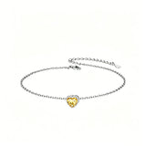 Sterling Silver Simple Dainty Round Heart Birthstone Single Layer Charm Anklet