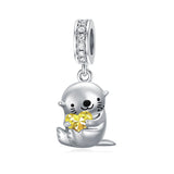 Sterling Silver Birthstone Otter Bead Charm for  Otter Lovers