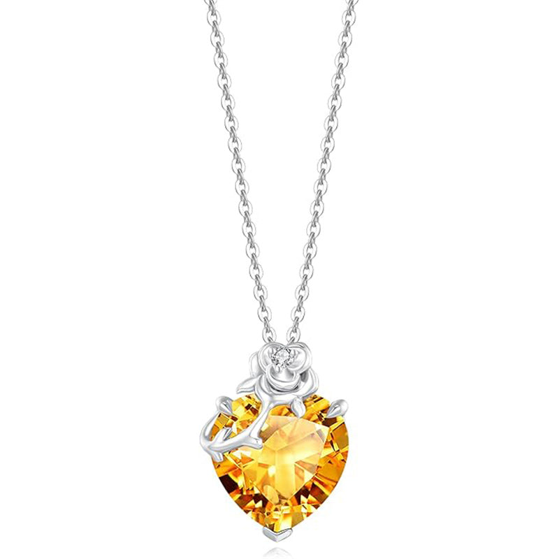 10K 14K 18K White Gold Heart Birthstone Rose Pendant Necklace Mothers Day Gift