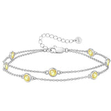 Sterling Silver Round Birthstone Double Layer Anklet