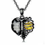 Sterling Silver Black Heart Skeleton Necklace With Engraved