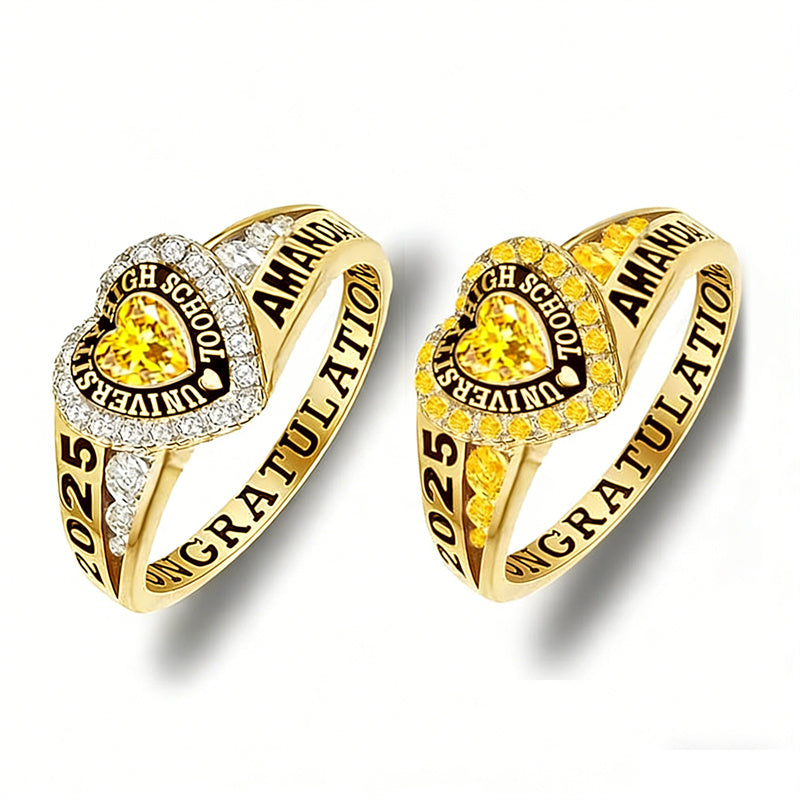Sterling Silver Personalized Birthstone Engraved Class Rings for Women, College Senior High School Ring