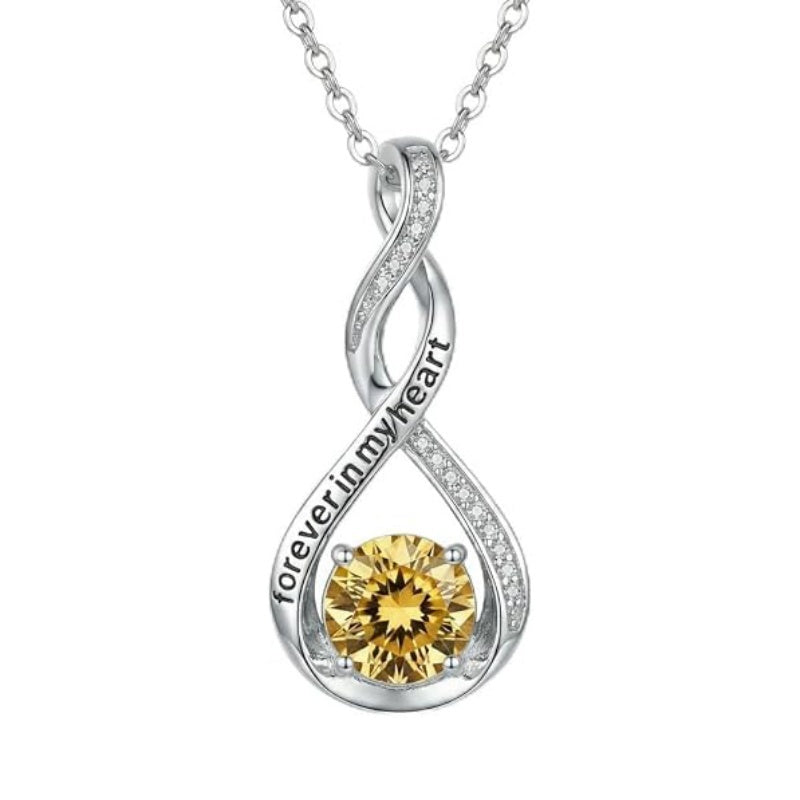 14K Gold Plated 12 Month Birthstone Infinity Twisted Pendant Necklace Mother's Day Christmas Anniversary Birthday Gift