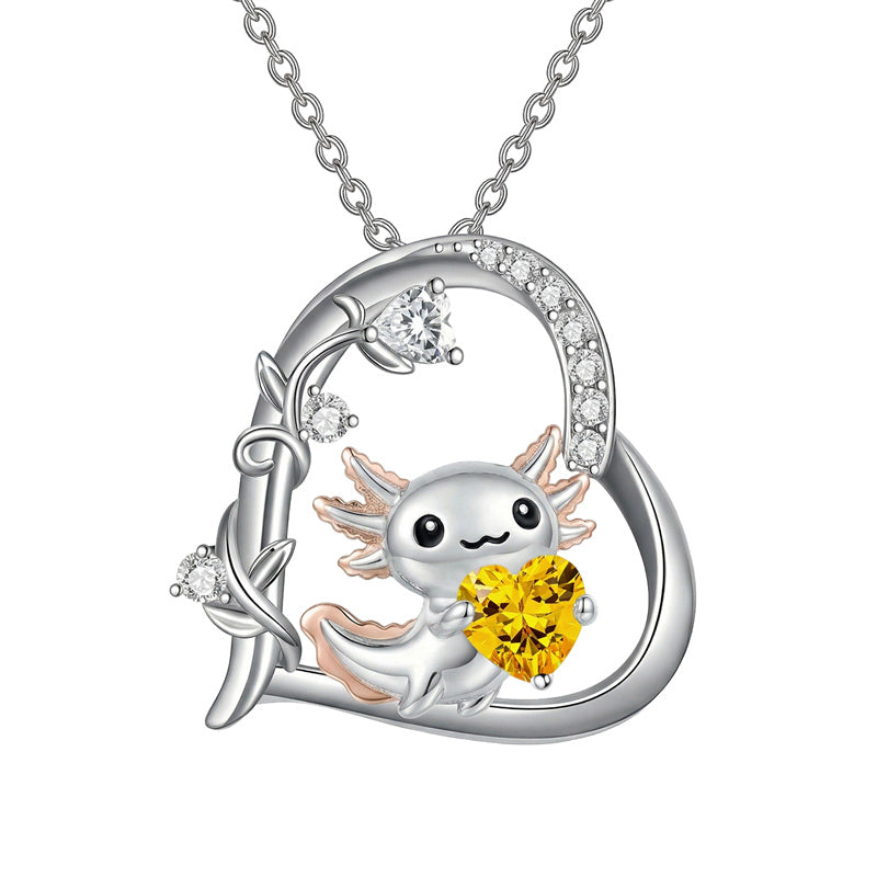 Sterling Silver Birthstone Axolotl Pendant Necklace Jewelry Gifts for Women