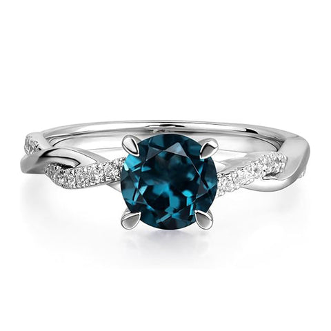 Sterling Silver 7x7mm Round Cut Gemstone Twist Infinity Engagement Ring for Women