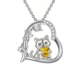 Sterling Silver Birthstone  Cat Pendant Necklace for Women
