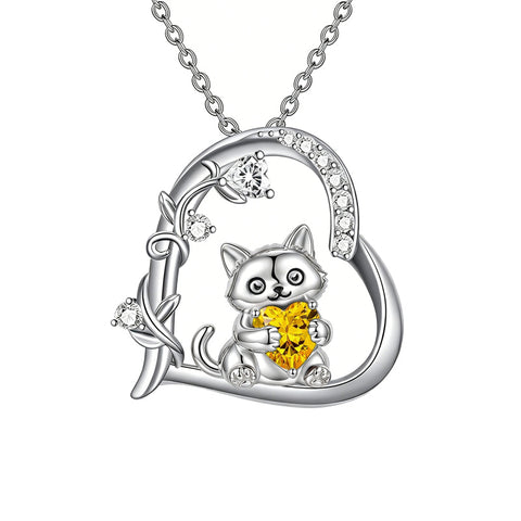Sterling Silver Birthstone  Cat Pendant Necklace for Women