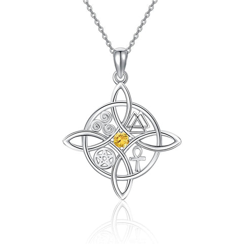 Sterling Silver Birthstone Celtic Knot Witches Knot Pendant Necklace
