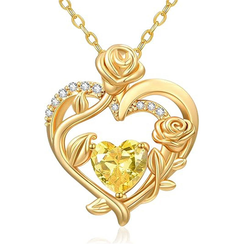 Sterling Silver Birthstone Rose Necklace for Women