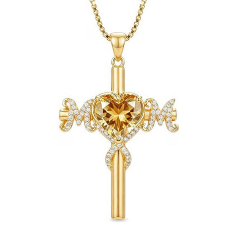 14K Gold Plated  Birthstone Cross Necklace  Pendant Necklace Mother's Day Birthday Gifts for Women