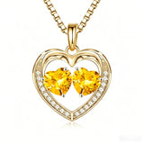 14K Gold Plated Double Heart Birthstone Necklace Anniversary Birthday Gifts for Women