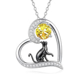 Sterling Silver Birthstone Cat Pendant Necklace Jewelry Christmas Birthday Gifts for Women