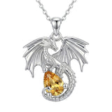 Sterling Silver Dragon Birthstone Necklace Jewelry Gifts for Dragon Lovers, Birthday Anniversary