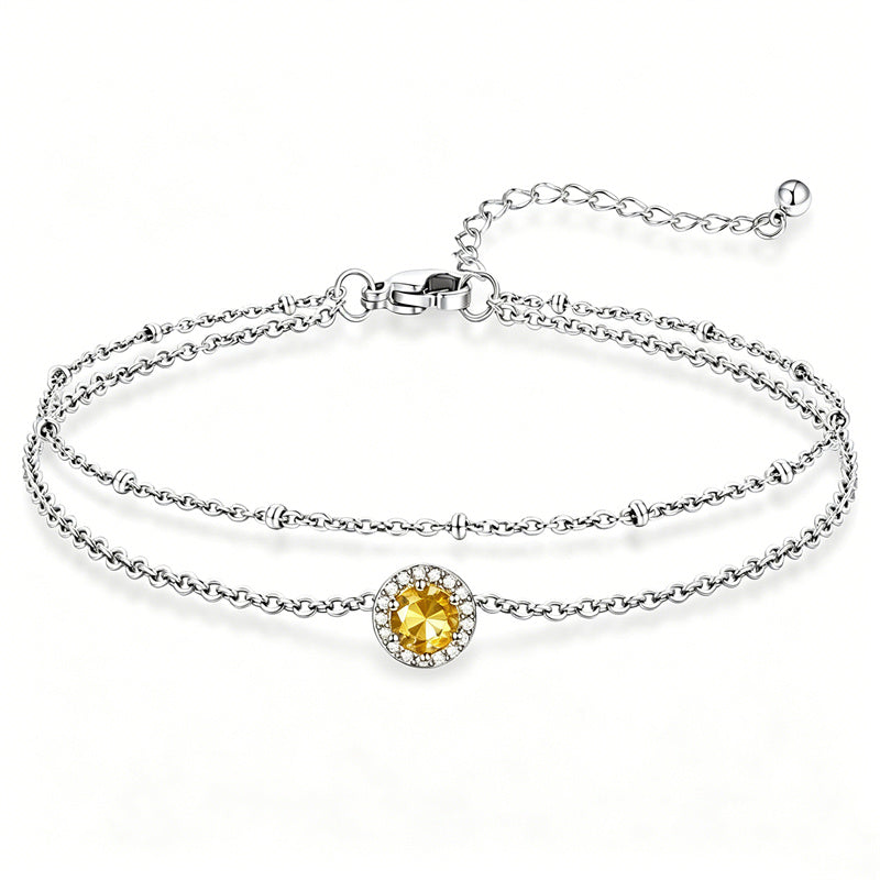 Sterling Silver Birthstone Double Layer Anklet for Beach Weddings, Summer Vacations & Pool Parties