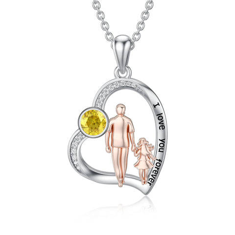 Sterling Silver Father Daughter Heart Pendant Necklace from Dad Gift for Daughter