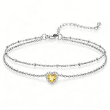 Sterling Silver Birthstone Double Layer Anklet for Beach Weddings, Summer Vacations & Pool Parties