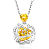 Sterling Silver Thornless Pulse Heart Birthstone  Rose Pendant Necklace