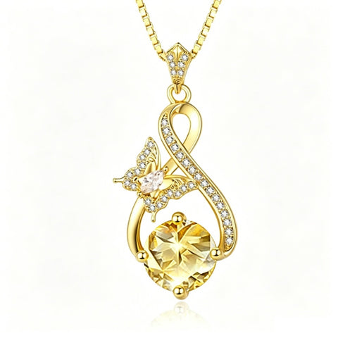14K Gold Plated Birthstone Infinity Butterfly Necklace for Women
