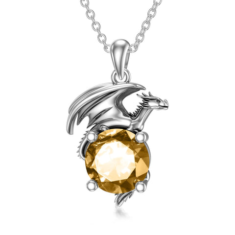 Dragon Necklace for Women/Men Sterling Silver Necklace with Birthstone Gift for Women/Men