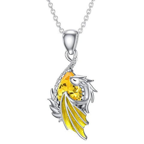 Sterling Silver Birthstone Wyvern Dragon Pendant Necklace
