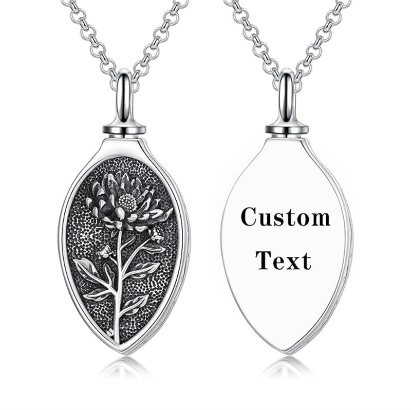Sterling Silver 12 Month Birth Flower Urn Necklace for Ashes