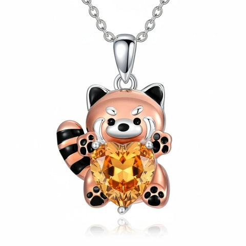 Sterling Silver Birthstone Red Panda Pendant Necklace for Women Birthstone Christmas Birthday  Gifts