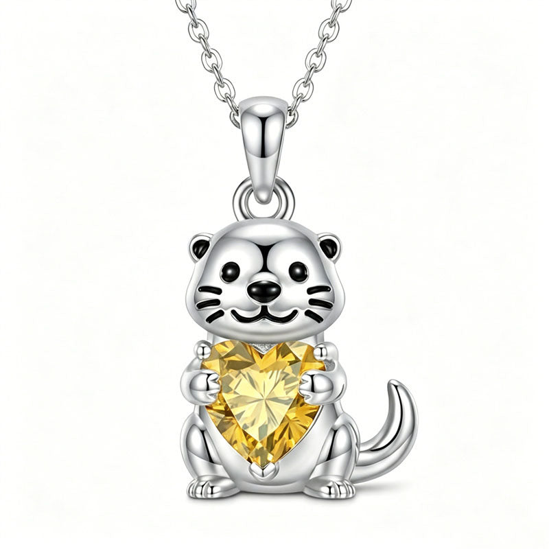 Sterling Silver 12 Month Birthstones Hedgehog Pug Fox Otter Pendant Necklace Gifts for  Birthday, Christmas, Graduation