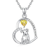 Sterling Silver 12 Month Birthstone Schnauzer Chihuahua Pitbull Pug Pendant Necklace for Women