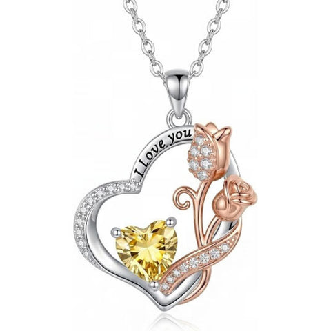 14K Gold Plated  Birthstone Rose Flower Necklaces for Women
