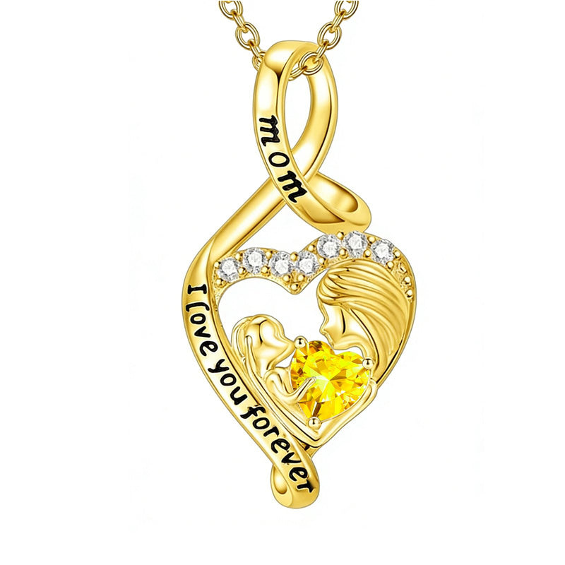 10K 14K 18K Yellow Gold 12 Months Birthstone  Infinity Mother Daughter Pendant Necklace