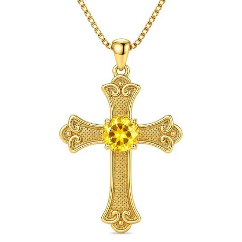 14K Gold Plated  Birthstone Cross Necklace  Pendant Necklace Mother's Day Birthday Gifts for Women