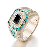 Sterling Silver 10K 14K 18K Gold Emerald Cut Gemstone Engagement Ring Wedding Anniversary Ring for Men