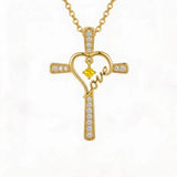 14K Gold Plated  Birthstone  LOVE Heart Cross Necklace for Women Faith Jewelry