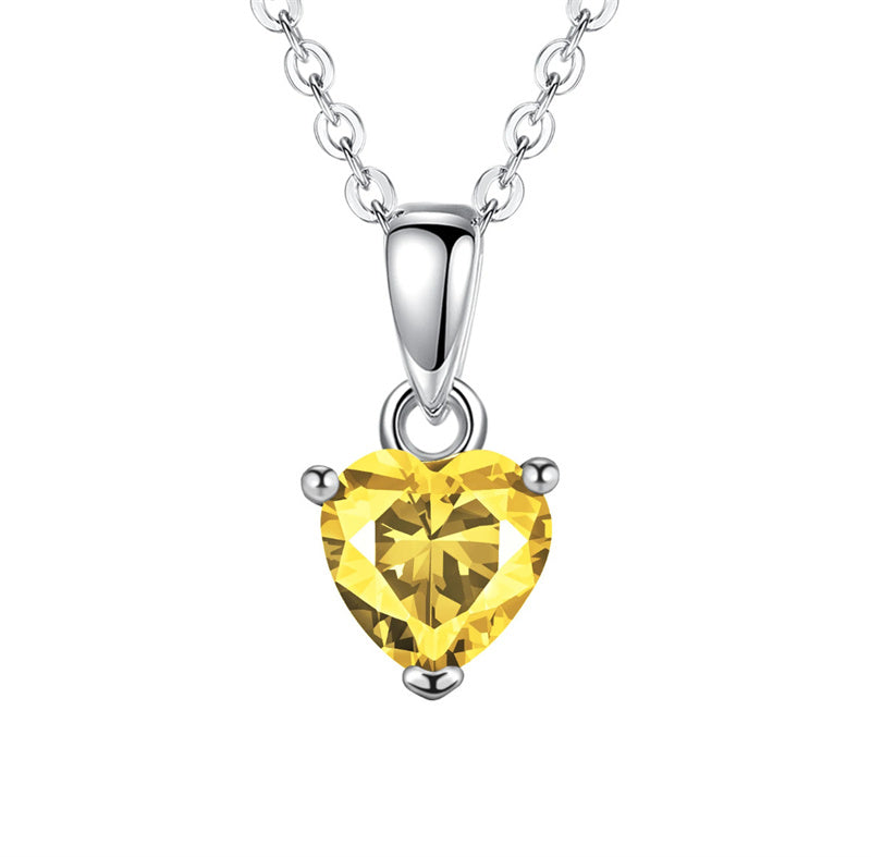 Sterling Silver Heart-Shaped 12 Month Birthstone Cubic Zirconia Pendant Necklace, Valentine's Day Gift