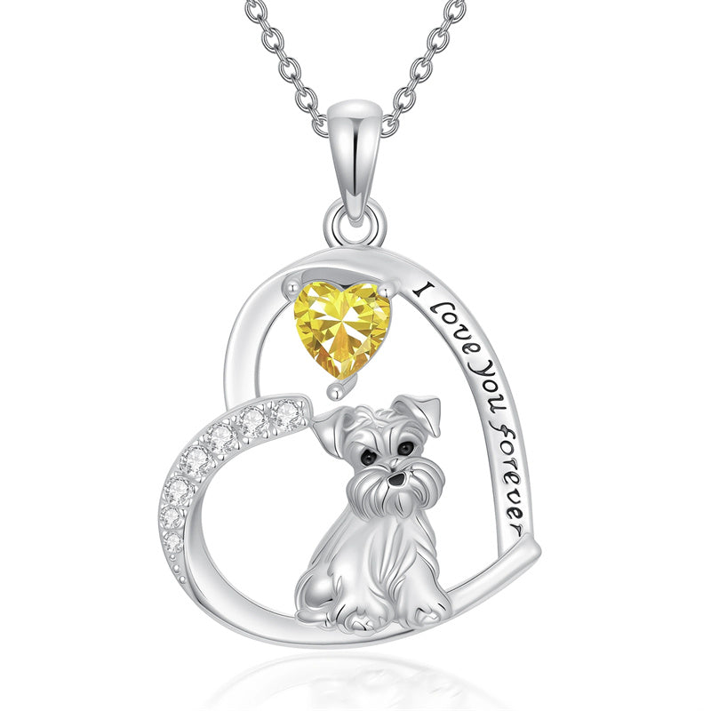 Sterling Silver 12 Month Birthstone Schnauzer Chihuahua Pitbull Pug Pendant Necklace for Women