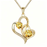 14K Gold Plated Double Heart Birthstone Necklace Anniversary Birthday Gifts