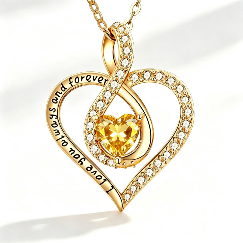 14K Gold Plated Love Heart Birthstone Necklace for Women