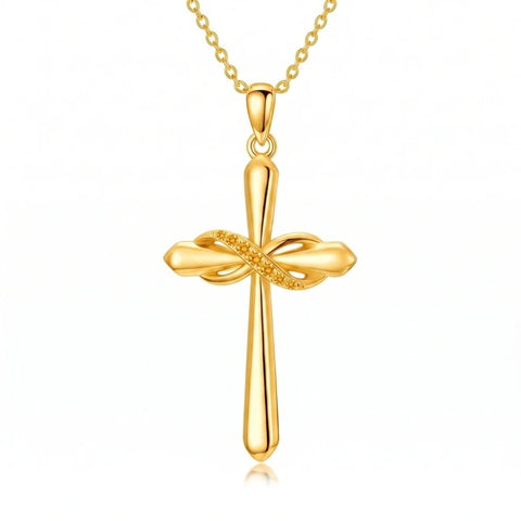 14K Gold Plated Birthstone Infinity  Cross Pendant NecklaceJewelry for Women