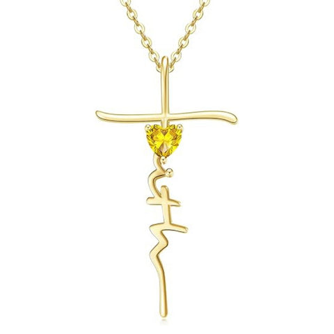 Cross Faith Heart 14K Gold Plated  Birthstone Necklaces for Women