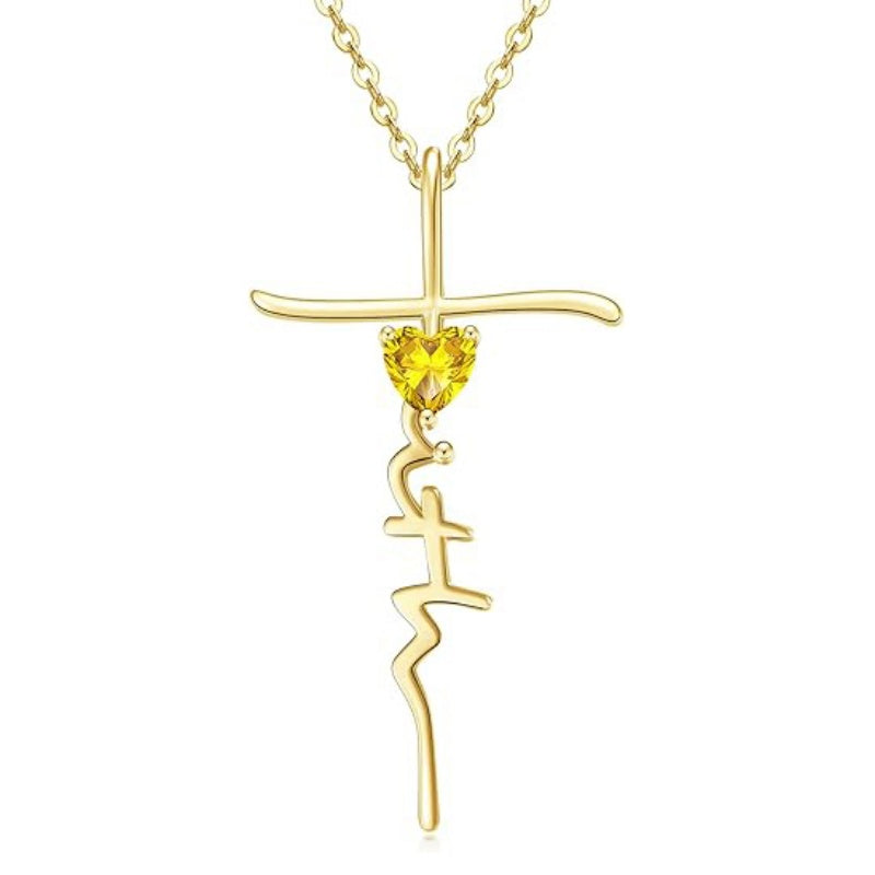 Cross Faith Heart 14K Gold Plated  Birthstone Necklaces for Women