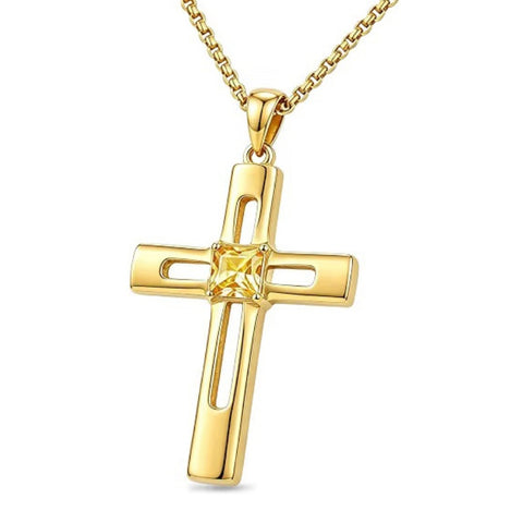 14K Gold Plated Birthstone Cross Pendant Necklace for Women  Anniversary Christmas Birthday Gift