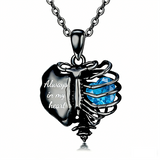 Sterling Silver Black Heart Skeleton Necklace With Engraved