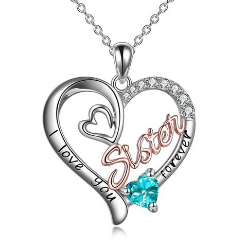 Sterling Silver Birthstone Sister Pendant Necklace Engraved WithI Love You Forever