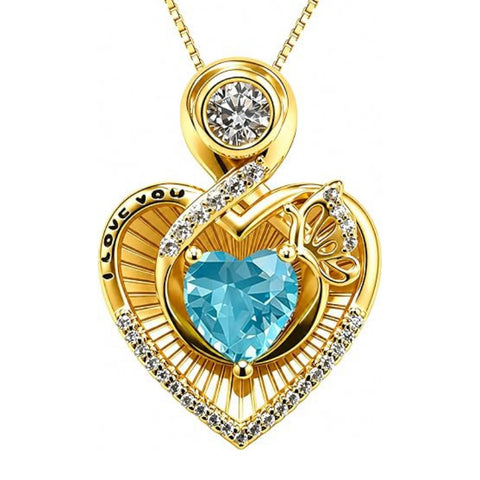14K Gold Plated  Heart Birthstone Butterfly Necklace Engraved with  I Love You