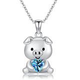 Sterling Silver 12 Month Birthstones Pig Pendant Necklace