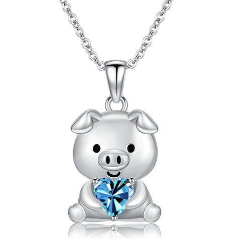 Sterling Silver 12 Month Birthstones Pig Pendant Necklace