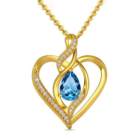 14K Gold Plated Birthstone Heart Pendant Necklace Birthday Anniversary Jewelry Gift for Her